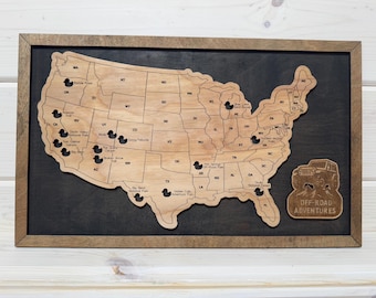 Mapa de viaje en Jeep con marcadores de patitos de goma: lista todoterreno de regalo para amantes de los Jeep