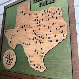 Carte des parcs d'État du Texas, carte de voyage, liste de contrôle, fichier découpé au laser, SVG - AI - DXF, téléchargement numérique
