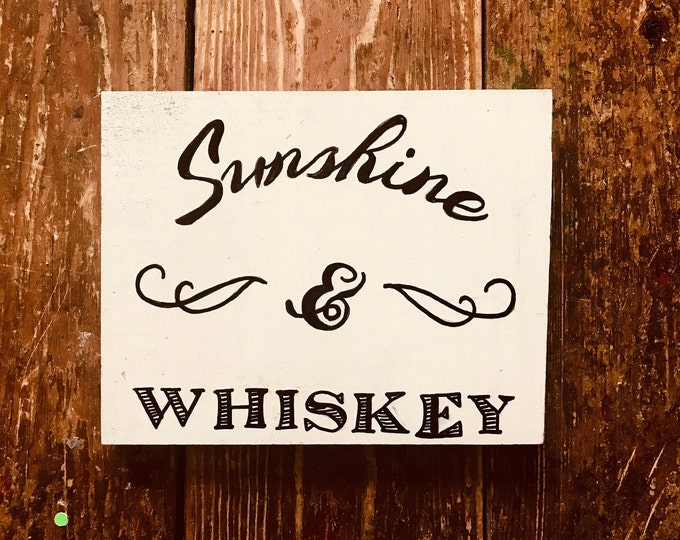 Black /& White Bachelor Bar Kitchen Sunshine and Whiskey Hand Painted Wood Sign Western Country Wall Art Patio Drinking Deck Wedding