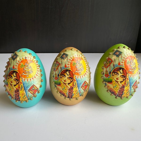 Nowruz Spring Haftseen Norooz painted Ceramic Egg Gift Decoupaged