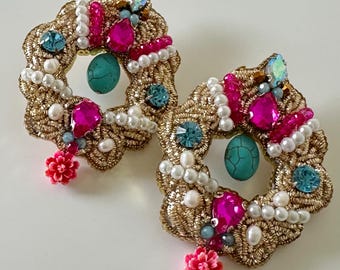 Elegantes pendientes hechos a mano con bordado de cuentas, el mejor regalo para San Valentín Nowruz