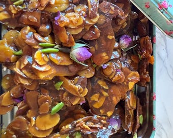 Bezglutenowe migdałowe twarde ciasteczka Sohan Asali Pistacje Szafran Norooz Nowruz Prezent walentynkowy