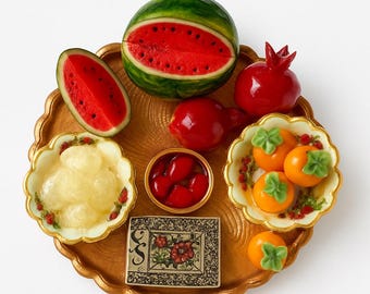 Imán hecho a mano Shabe Yalda Decoración simbólica Juego de té Miniatura Decoración de temporada Hafez