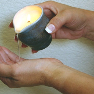 Vela con loción humectante, aceite de masaje en recipientes de cerámica hechos a mano, humectante natural, velas de piedra para el cuerpo