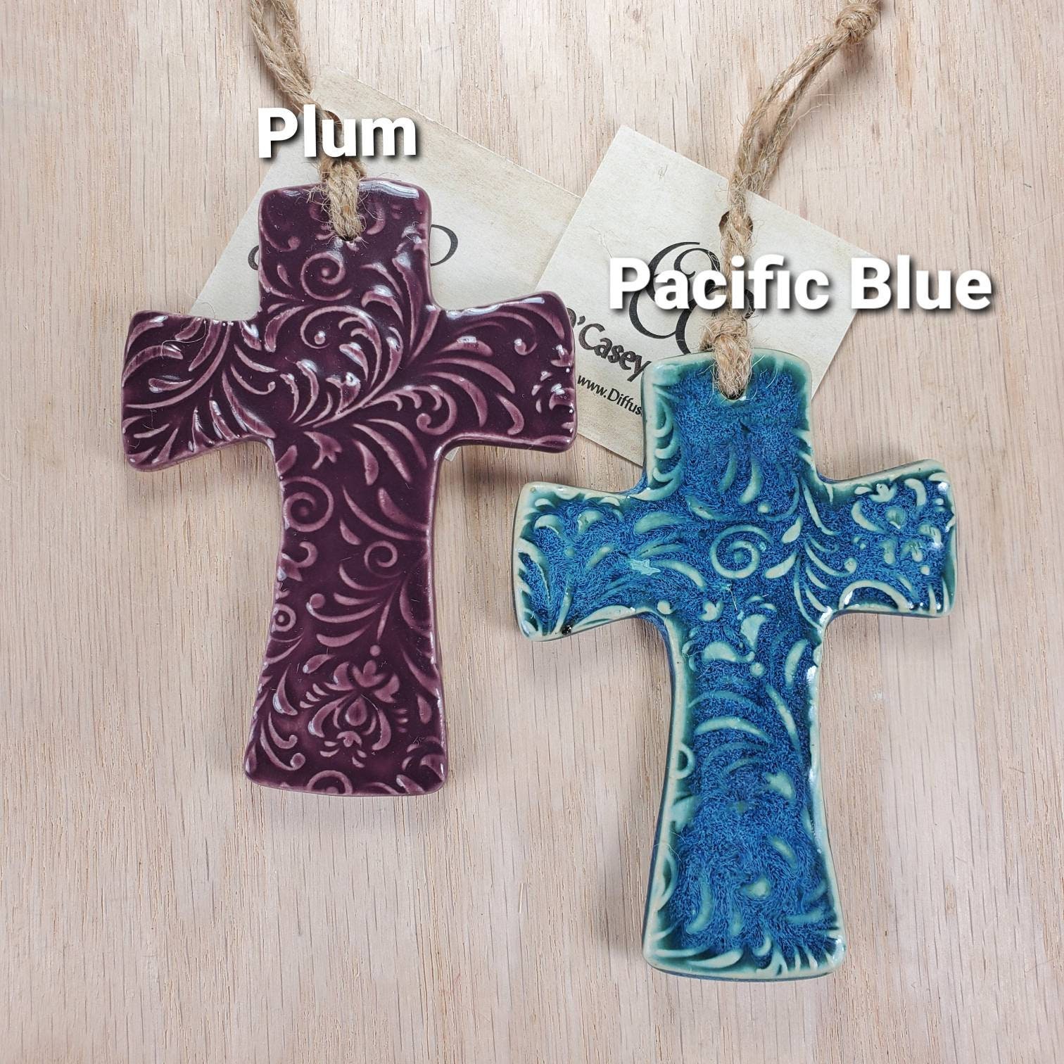 Ceramic Cross Ornament, Handmade Textured Pottery, Indoor or