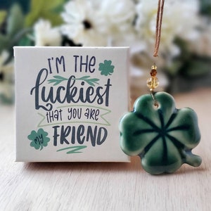 Ceramic Four Leaf Clover Friendship Gift in Gift Box, Shamrock, Handmade Ornament, St. Patrick&#39;s Day, Tiered Tray Decor, Irish Gift