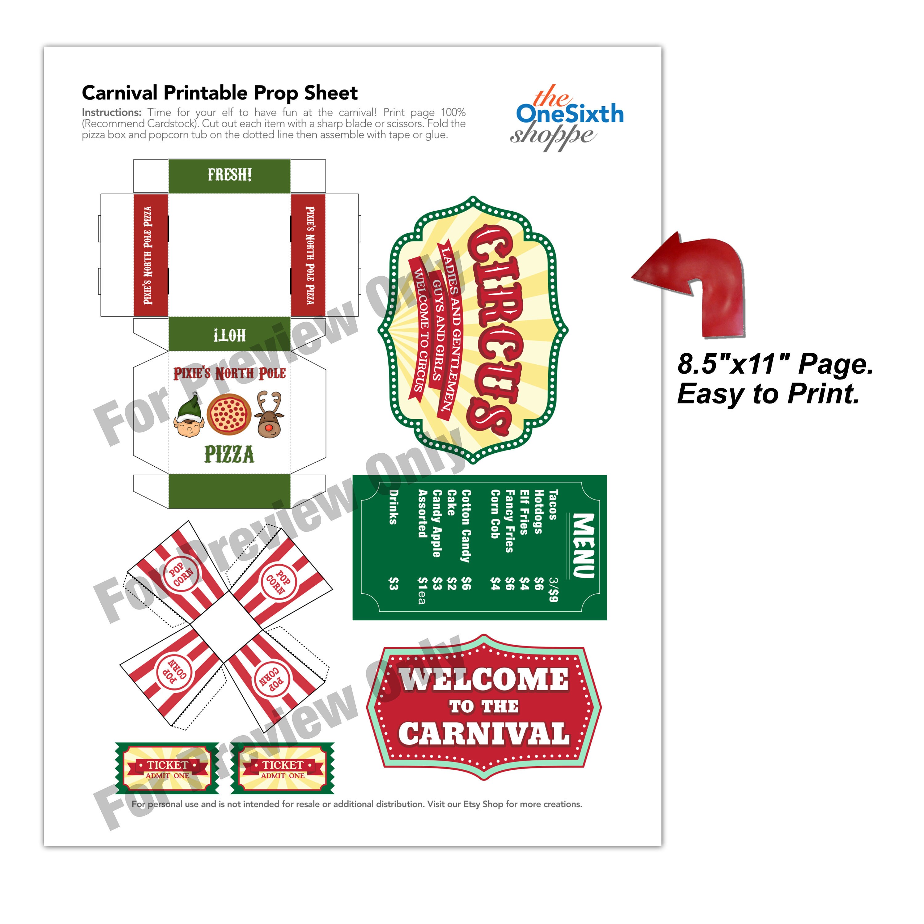 Christmas Elf Printable Props Carnival Circus Fair Pizza Etsy Canada