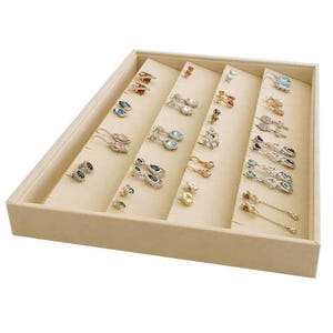 Earrings tray organizer, Beige velvet jewelry accessaries stackable organizer, Closet trays, Wardrobe drawer insert, bedroom drawer divider