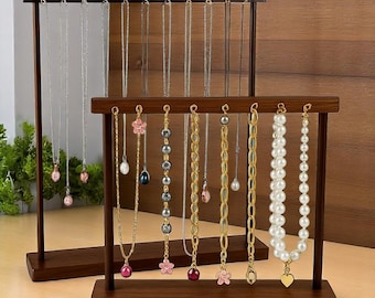 Walnut Necklace Holder Stand Solid Wood Necklace Organizer |Jewelry Display Stand | Large Necklace Storage Rack |Necklace Hanger for Dresser