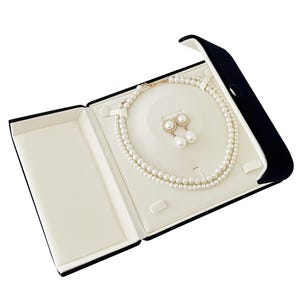 Large Premium Navy Blue Velvet Classic Gift Box for Pearl Strands Necklace Earrings Ring Jewelry Set