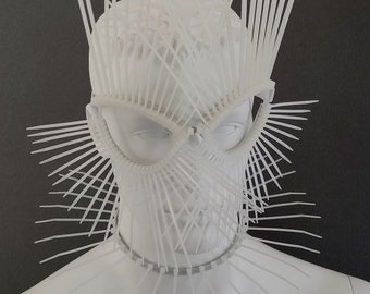 White Zip Tie Mask & Spike Choker / Masquerade Mask / Costume Mask / Unisex Mask / Fetish Mask / White Spike Choker / Spiked Mask