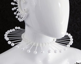 Pearl White Spike Collar / Modern Pearl Choker Necklace / Futuristic Bridal Choker Necklace