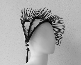 Fringe Headpiece / Black zip tie Headband / Unisex Headband / Performance Headwear / Goth headdress / Performance headdress / Rave Headdress