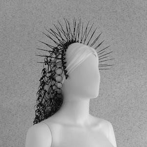 Spiked Headband Crown with Hair Net /Renaissance Striking Zip tie Headband / Futuristic headband / Avant Garde Headpiece / Gothic Hair Net