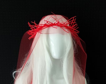 Red Jesus Thorns Crown / Red Religious Headpiece / Crucifix Crown of Thorns / Jesus Christ Crown /