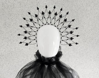 Black Halo Crown / Spike Crown with Beads / Black Tiara / Black Fascinator / Birthday Crown/ Christmas Crown