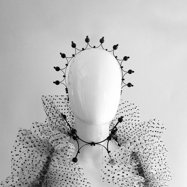 Minimalist Beaded Black Crown/Black Crown/Halo Crown/Halo Headband/Black Spiked Crown/Halloween Tiara/Gothic Queen Crown