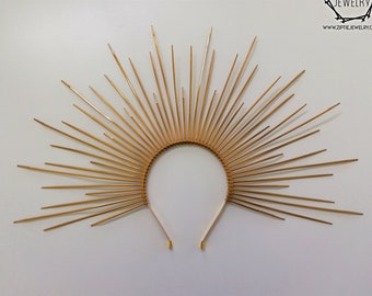 Zip Tie Spiked Halo Crown / Fashion Headband Halo / Mary Halo Crown / Black Halo Headpiece / Halo Spiked headdress / Halo Headpiece / Gold