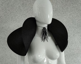 Bolero negro 3D de paja de Milán / Charreteras negras / Chal de moda para festivales / Accesorio de hombro ligero negro