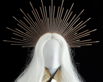 Dragkedja med spikade Halo-kronor / Moderiktigt pannband Halo / Mary Halo-krona / Svart Halo-huvudbonad / Halo-huvudbonad med spikade halsband / Halo-huvudbonad / Guld