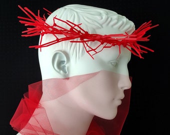Red Jesus Thorns Crown / Red Religious Headpiece / Crucifix Crown of Thorns / Jesus Christ Crown /