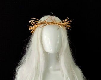 Gold Zip Ties Thorns Crown / Gold Spike Headpiece / Crucifix Crown of Thorns / Jesus Christ Crown / Cosplay Spiked Headdress