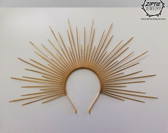 Zip Tie Spiked Halo Crown / Fashion Headband Halo / Mary Halo Crown / Black Halo Headpiece / Halo Spiked headdress / Halo Headpiece / Gold