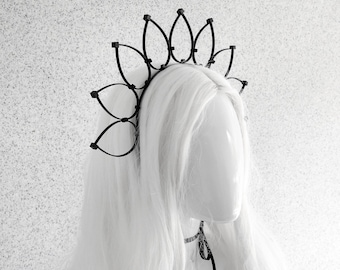 Everyday Black Halo Leaf Crown / Black Zip Tie Headband / Black Minimalistic Hairband