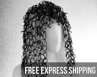 Futuristic Wig / Black Zip tie Wig / Festival Headpiece / Cosplay Wig / Avant Garde Headdress