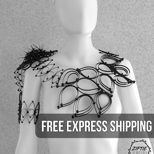 Black Body Jewelry / Big Black Bib Necklace / Contemporary Jewelry /Dark Fashion Necklace / Futuristic Zip tie Necklace /Avant-garde Jewelry image 1