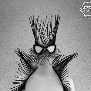 Black Zip Tie mask / Masquerade Mask / Costume Mask / Unisex Mask / Fetish Mask / Face harness / Black head Harness / Spiked mask