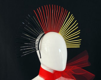 Black - Red - Yellow Halo Spike Crown / Three Color Spike Zip Tie Headwear