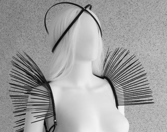 Black Epaulettes / Zip Tie Spiked Shoulder Pads / Fringe Shoulder Jewelry / 3D Shoulder Jewelry / Festival Fashion Costume / Goth Epaletes