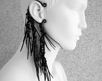 Black Long Chain  Zip Tie Ear Cuff