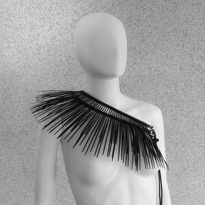 Shoulder Necklace / Fringe Shoulder pads / Spikes arm Necklace / One shoulder Necklace / Zip tie Black Jewelry / Fringe Necklace image 5