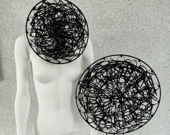 HANDMADE DECOR - Two Black Zip Ties Hanging & Standing Circles / Futuristic Decor / Modern Abstract Zip Tie Art