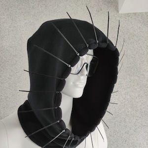 Winter Black Hood / Zip Tie Unisex Hooded Scarf / Warm Fleece Headcover