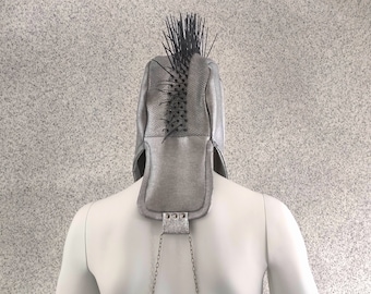 Silver-Grey Hood / Zip Tie Unisex Hooded Scarf / Futuristic Festival Headcover