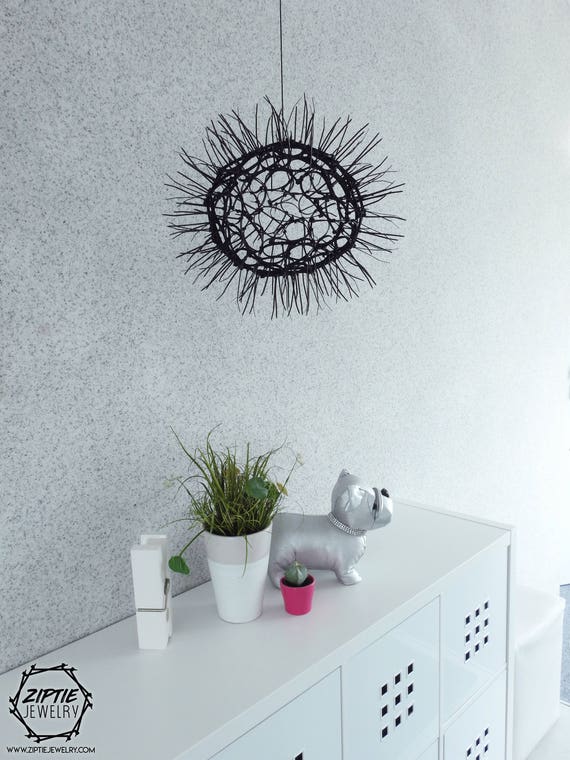 Black Zip tie Hanging Ball / Futuristic Decor Item / Ceiling Hanging Art / Hanging Decorations / Ziptie Art / Black Decor Ball /Modern Decor