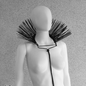 Shoulder Necklace / Fringe Shoulder pads / Spikes arm Necklace / One shoulder Necklace / Zip tie Black Jewelry / Fringe Necklace image 7