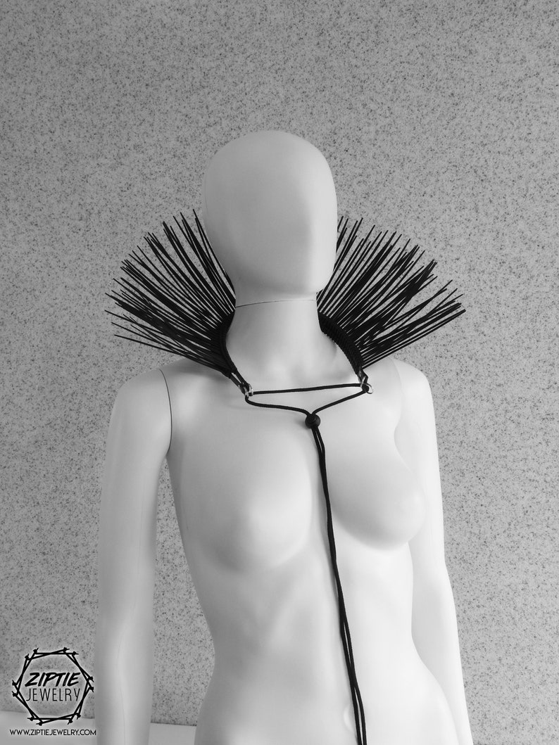 Shoulder Necklace / Fringe Shoulder pads / Spikes arm Necklace / One shoulder Necklace / Zip tie Black Jewelry / Fringe Necklace image 7