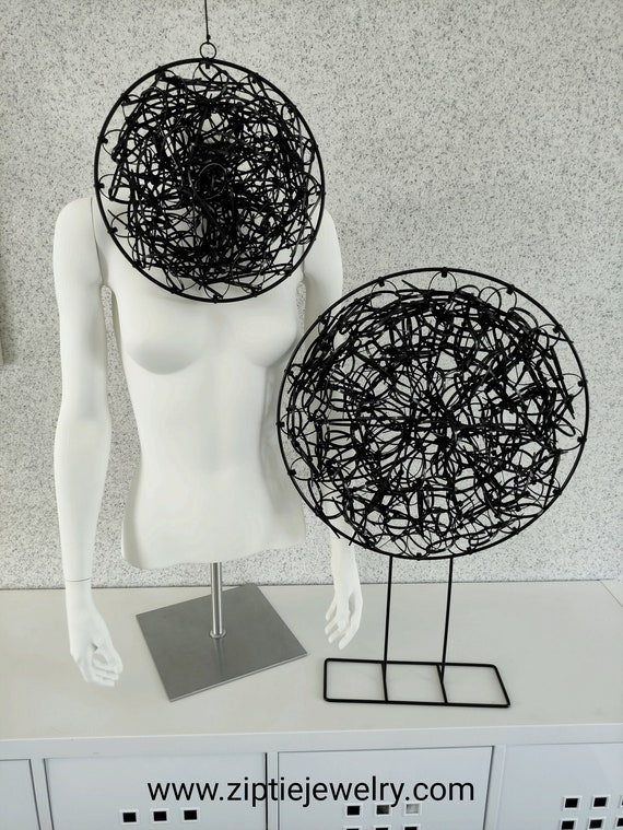 HANDMADE DECOR - Two Black Zip Ties Hanging & Standing Circles