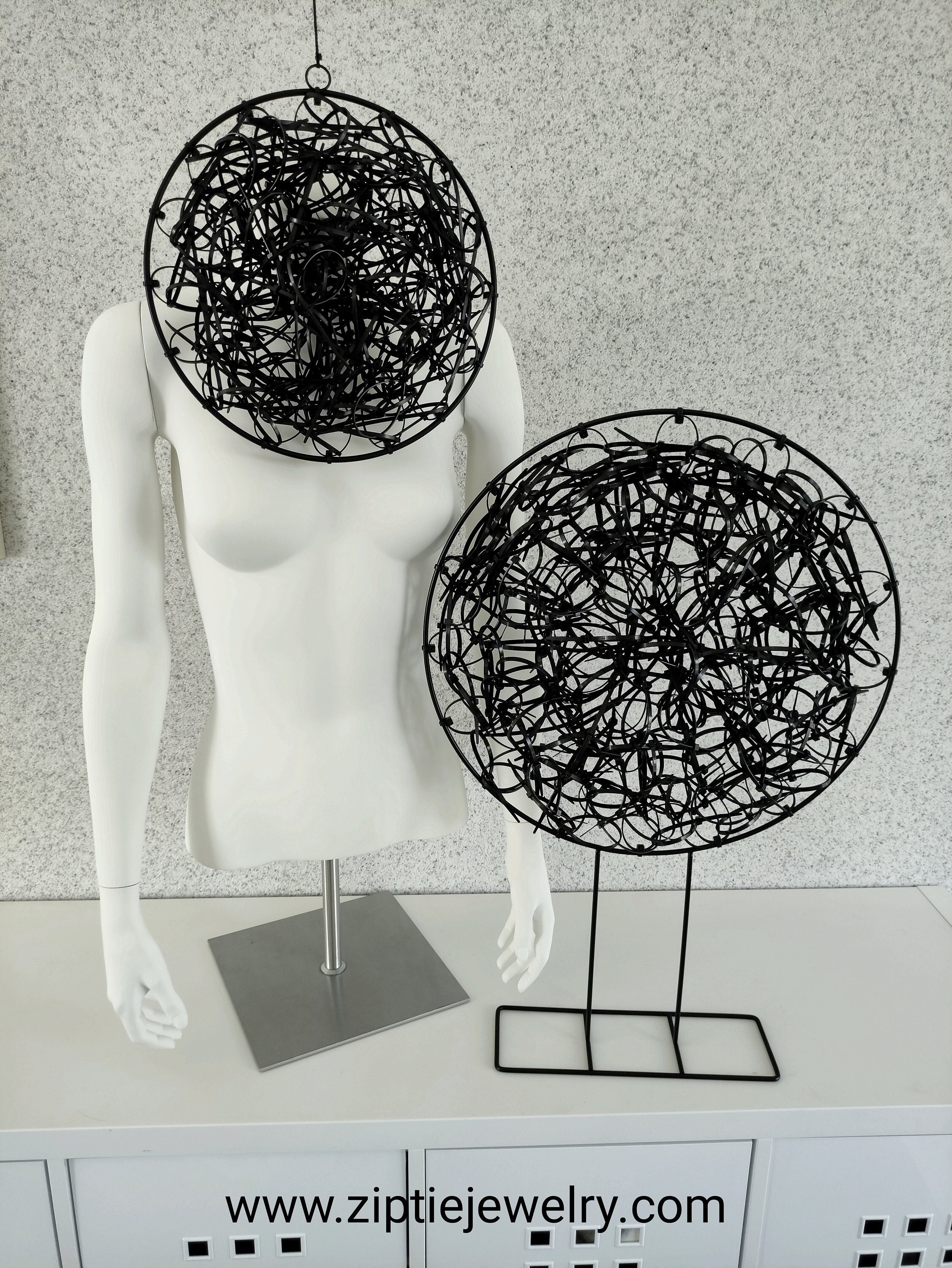 HANDMADE DECOR - Two Black Zip Ties Hanging & Standing Circles