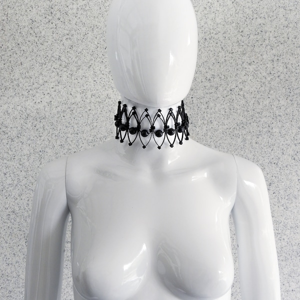 Black Beaded Choker Adjustable