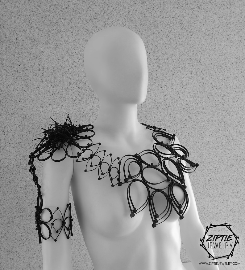 Black Body Jewelry / Big Black Bib Necklace / Contemporary Jewelry /Dark Fashion Necklace / Futuristic Zip tie Necklace /Avant-garde Jewelry image 2