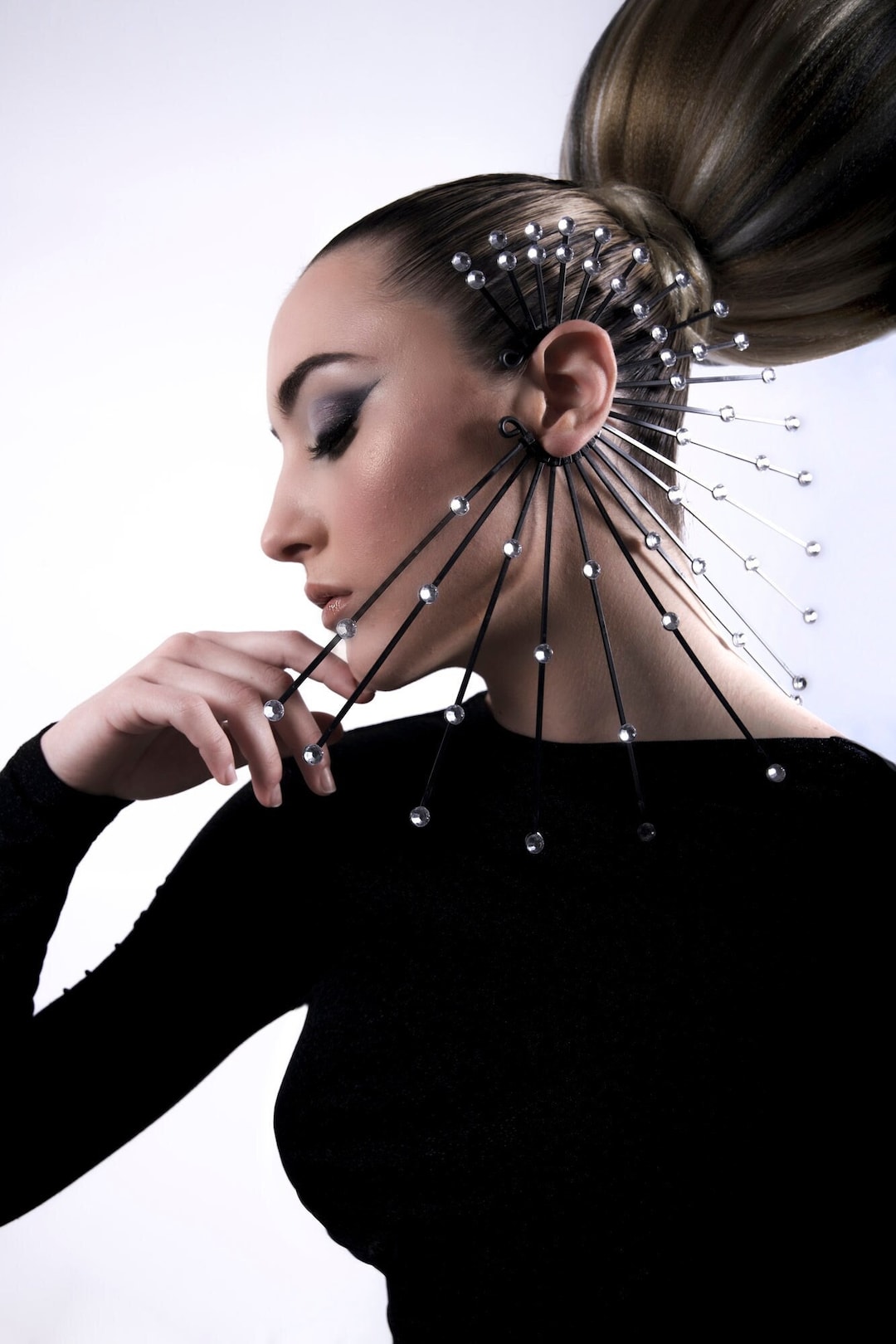 Zip Tie Spike Ear Cuff /festival Ear Wrap / Black Large Earring