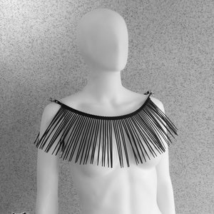 Shoulder Necklace / Fringe Shoulder pads / Spikes arm Necklace / One shoulder Necklace / Zip tie Black Jewelry / Fringe Necklace image 2