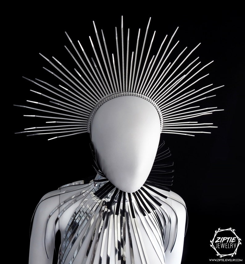 Silver Zip Tie Halo Crown / Sunburst Spiked headdress / Costume Headpiece / Halo Silver Tiara / Festival Headdress image 2