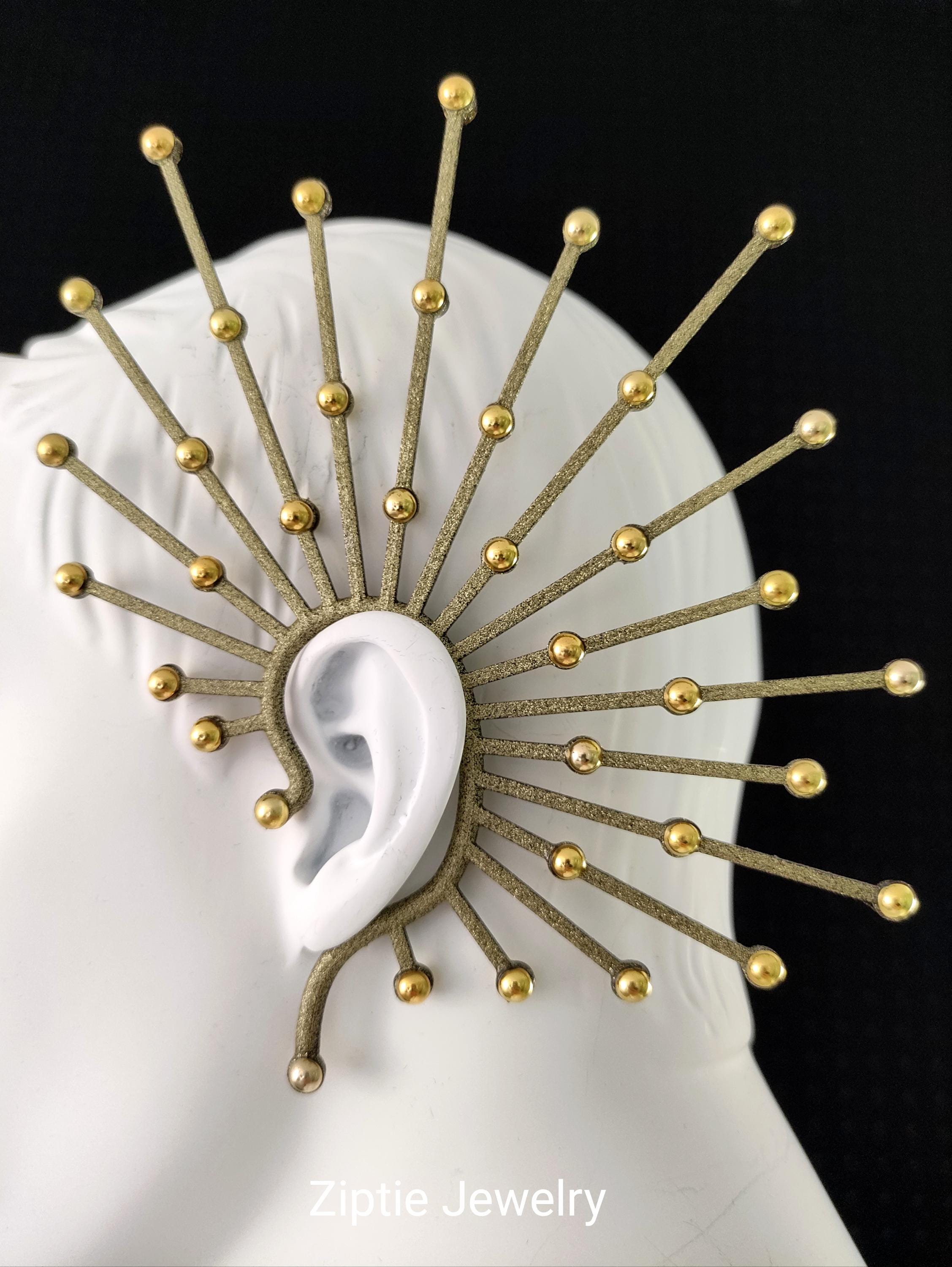 Sunburst Ear Cuff - Gold Statement Ear Wrap, Celestial Ear Climber,…
