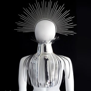 Silver Zip Tie Halo Crown / Sunburst Spiked headdress / Costume Headpiece / Halo Silver Tiara / Festival Headdress image 4